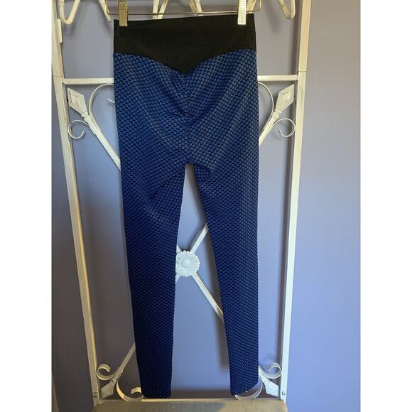 AQ Sport Butt-Scrunch Textured Honeycomb Waffle Blue Leggings Size Sm - Picture 2 of 5